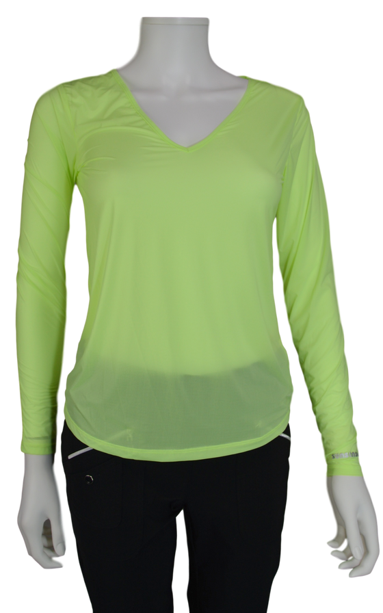 Jamie Sadock Shockwave Lime Green Sunsense Long Sleeve V Neck Shirt - UPF 30
