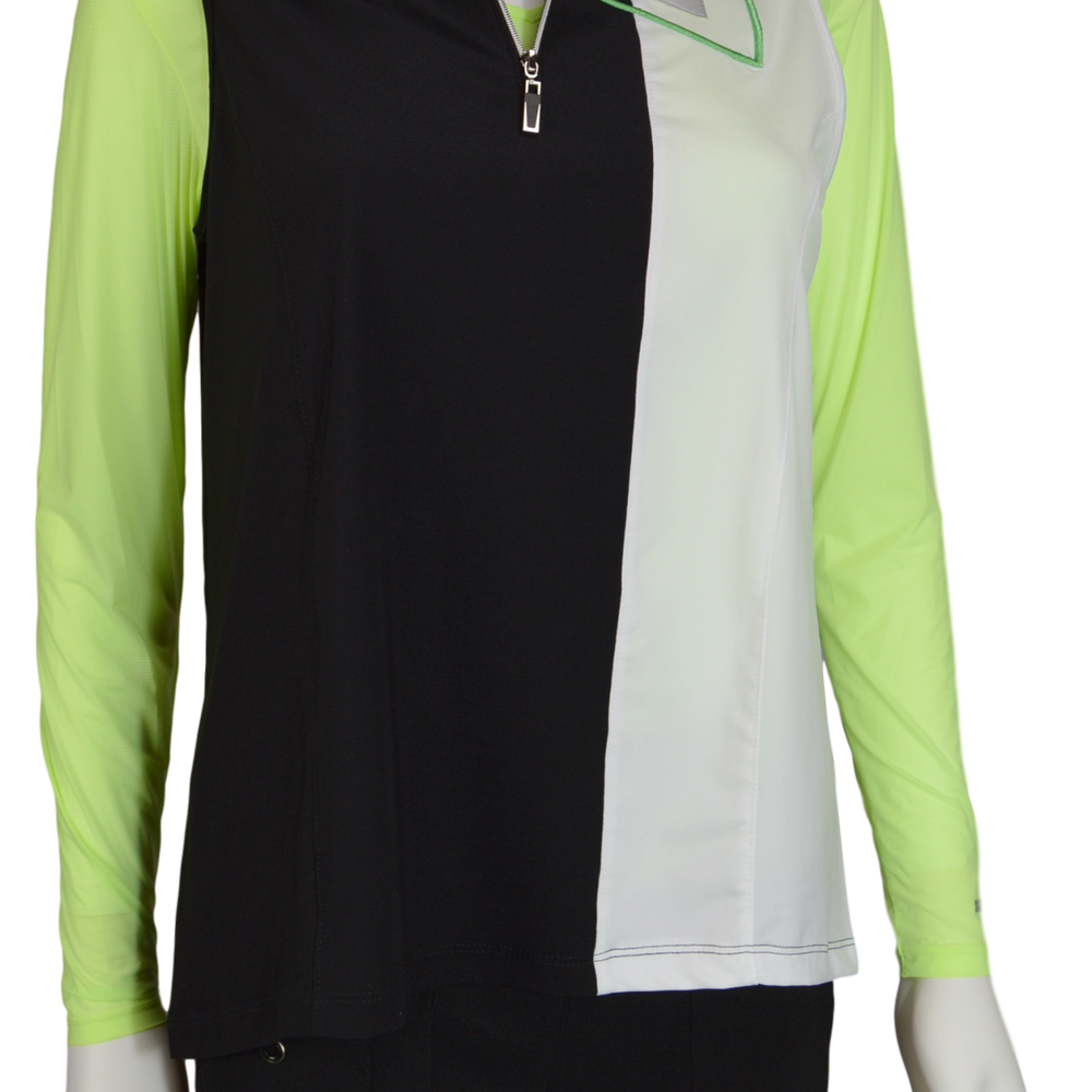 Jamie Sadock Shockwave Lime Green Sunsense Long Sleeve V Neck Shirt - UPF 30