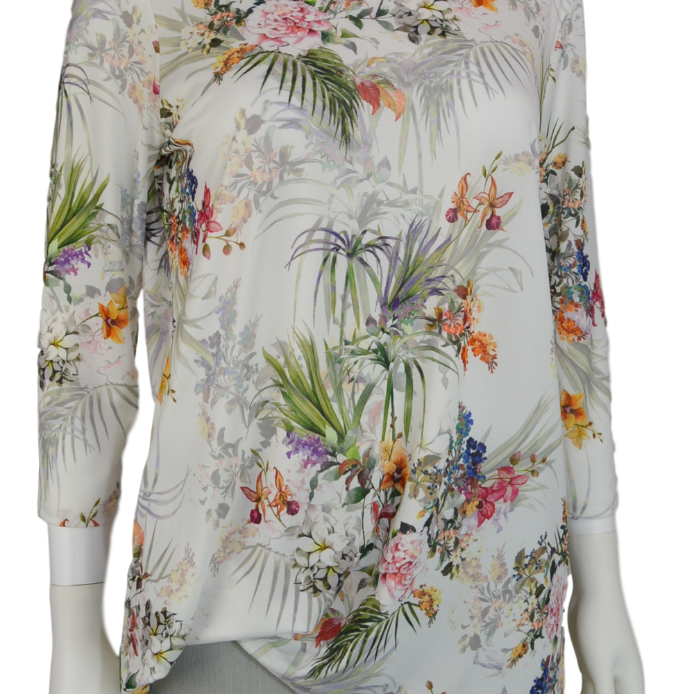 Lisette L Sport 28" Yoko Print 3/4 Sleeve Shirt with Rushed Bottom (LS347308)