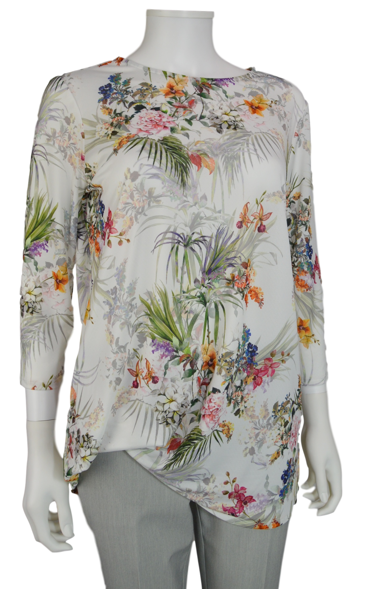 Lisette L Sport 28" Yoko Print 3/4 Sleeve Shirt with Rushed Bottom (LS347308)