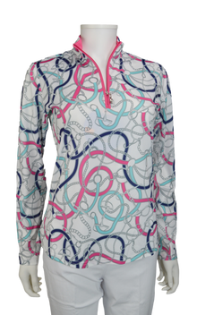  SanSoleil SolCool Print Zip Mock. 900463 Unbridled Pink | SPF 50