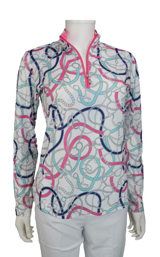 SanSoleil SolCool Print Zip Mock. 900463 Unbridled Pink | SPF 50