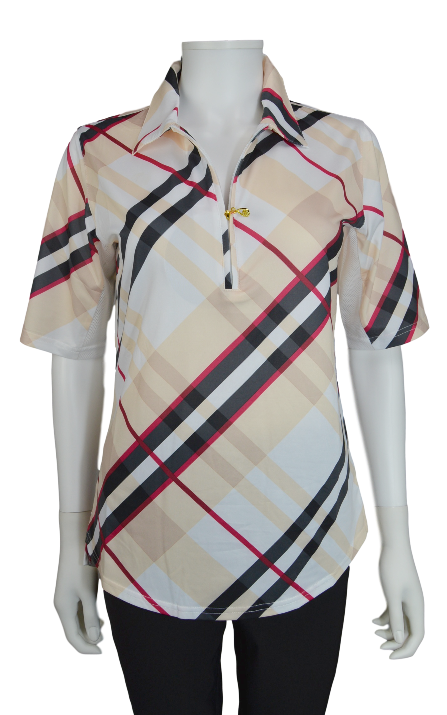 SanSoleil Short Sleeve Print Zip Polo 900467 Highlands Tan | SPF 50
