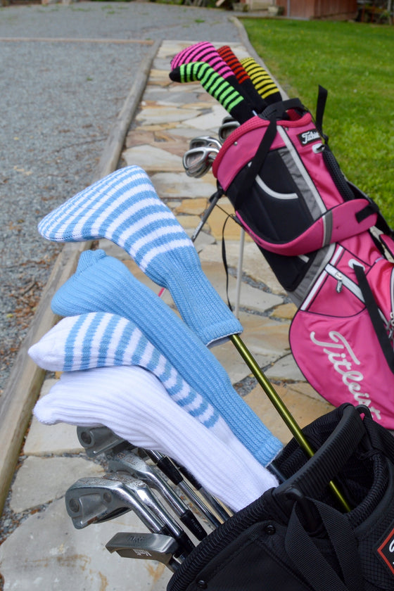 White and Light Blue Club Sock Golf Headcover