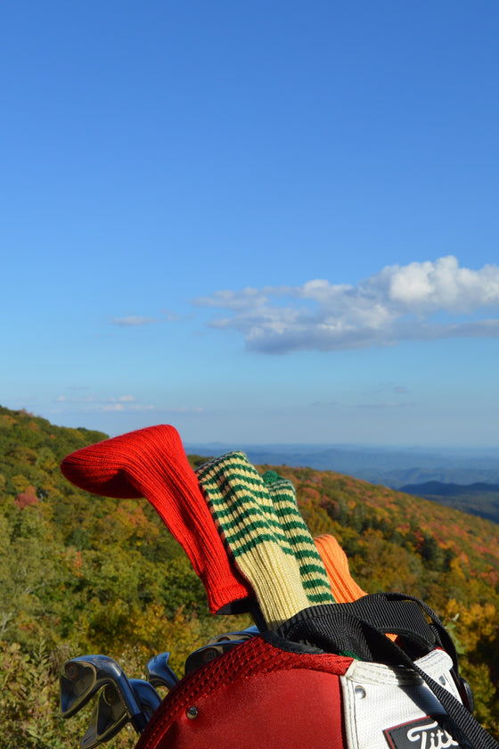 White and Burgundy Red Club Sock Golf Headcover