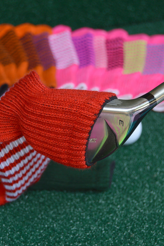 White and Ruby Pink Club Sock Golf Headcover