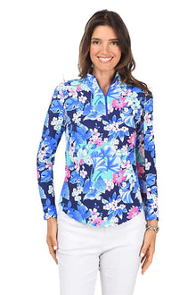  Gottex  Mock Neck Sun Shirt - OLIVIA  Blue/ Pink