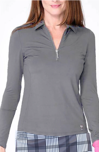 Golftini Long Sleeve Zip Tech Polo-Grey