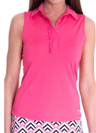Golftini Sleeveless Ruffle Tech Polo - Hot Pink