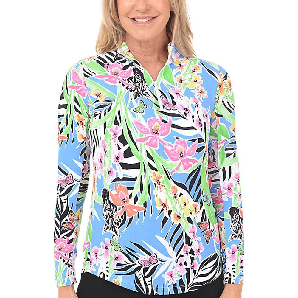 Gottex  Mock Neck Sun Shirt -Zebrina Blue/Multi
