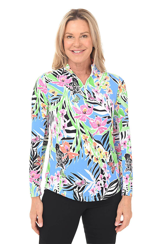 Gottex  Mock Neck Sun Shirt -Zebrina Blue/Multi