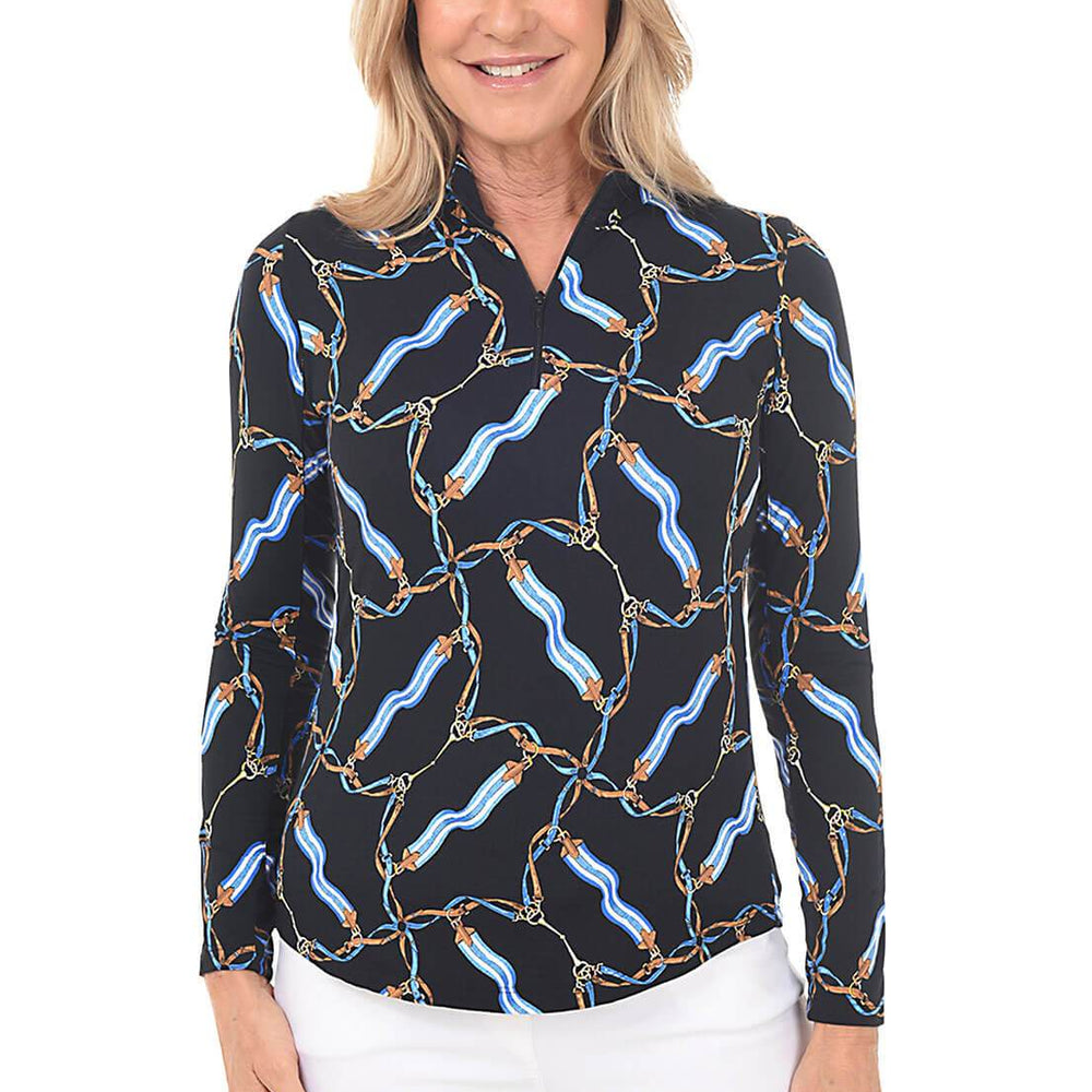 Gottex  Mock Neck Sun Shirt -Winners Circle Black/Royal