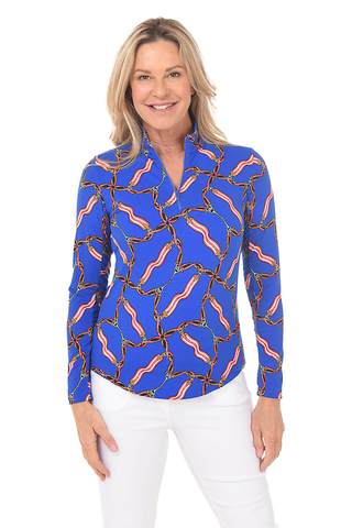Gottex  Mock Neck Sun Shirt -Winners Circle Navy/Red
