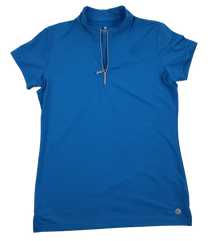  Bette & Court SPF 30+ Cool Elements Short Sleeve Mock Neck Polo - Sea Blue
