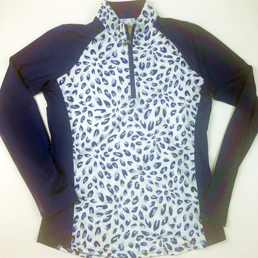 SanSoleil 900474 Solcool Print Zip Mock. Bobcat Blue | SPF 50