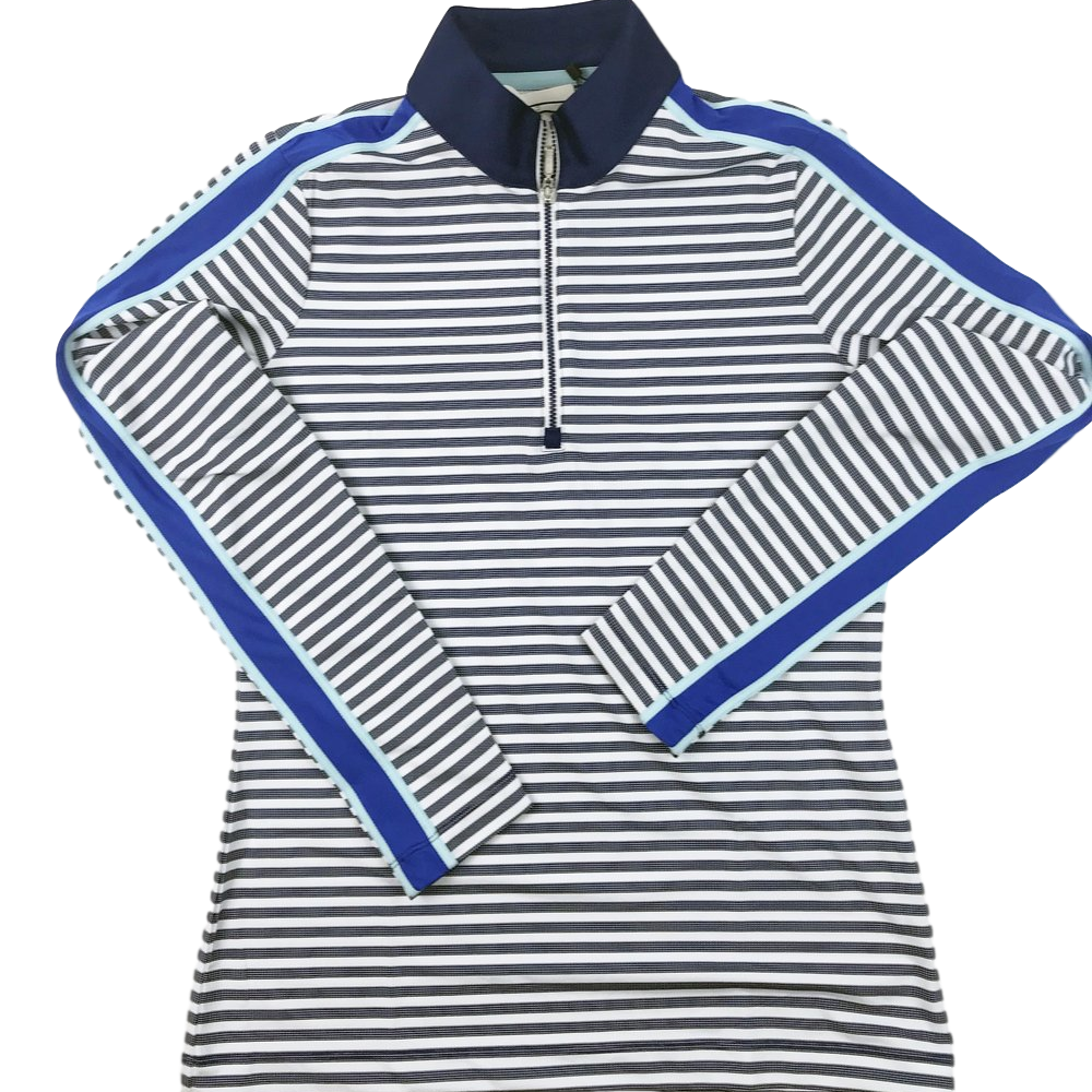 EP NY Long Sleeve Textured Striped Zip Mock Polo - SPF 50