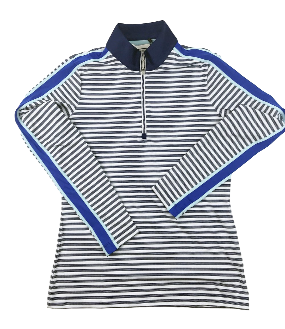 EP NY Long Sleeve Textured Striped Zip Mock Polo - SPF 50