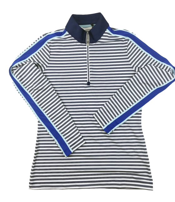 EP NY Long Sleeve Textured Striped Zip Mock Polo - SPF 50