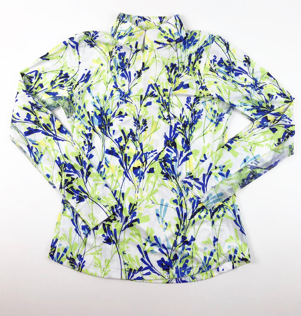 EP NY Long Sleeve Stem Floral Print Zip Mock- SPF 50