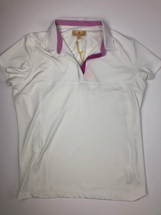 Sport Haley White Short Sleeve Polo w/ Pink