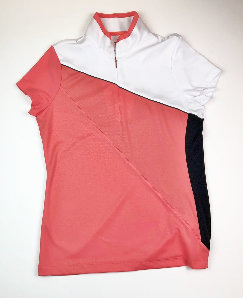 EP NY Short Sleeve Diagonal Blocked Zip in Melon