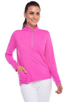  Ibkul UMORFIL Long Sleeve Zip Mock Neck  SPF 50+ -Hot Pink