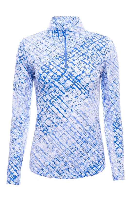 Ibkul Long Sleeve Mock: Denim Print | SPF 50