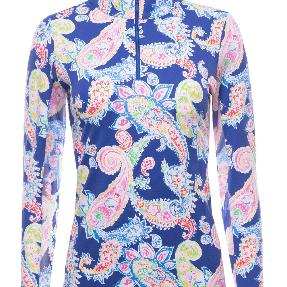 
                      
                        Ibkul Long Sleeve Mock: Sharon Navy Print | SPF 50
                      
                    