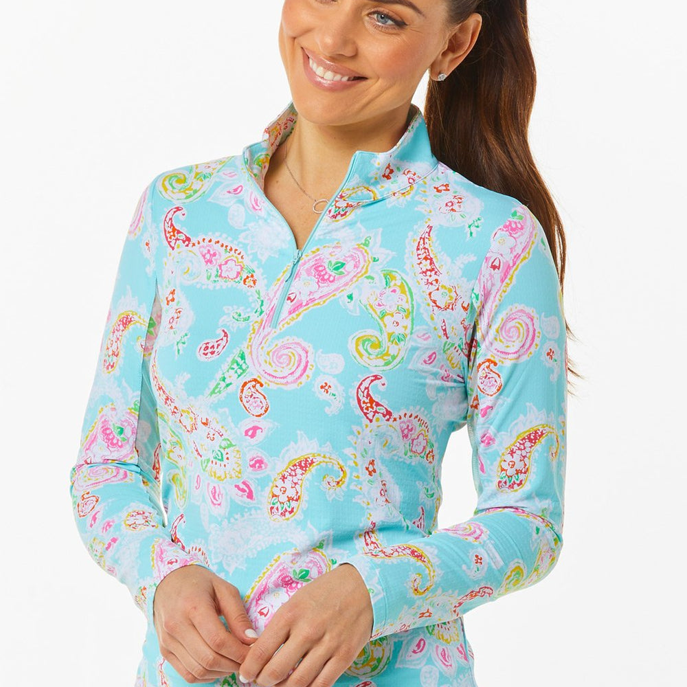 Ibkul Long Sleeve Mock: Sharon Seafoam Print | SPF 50