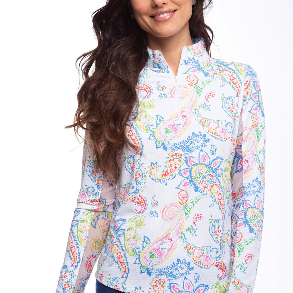 Ibkul Long Sleeve Mock: Sharon White/Multi Print | SPF 50
