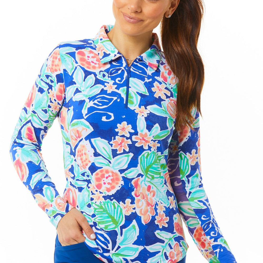 
                      
                        Ibkul Long Sleeve Mock: Tutti Navy Print | SPF 50
                      
                    