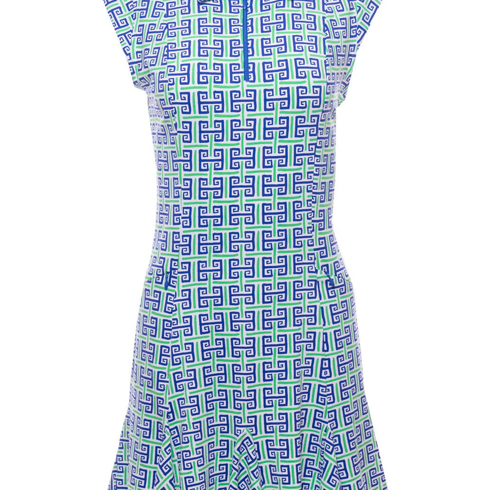 Ibkul Sleeveless Polo Dress Geo Key Navy/Green #50512 | SPF 50