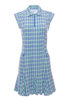  Ibkul Sleeveless Polo Dress Geo Key Navy/Green #50512 | SPF 50