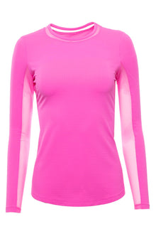  Ibkul Long Sleeve Crew Neck Sun Shirt: Hot Pink | SPF 50