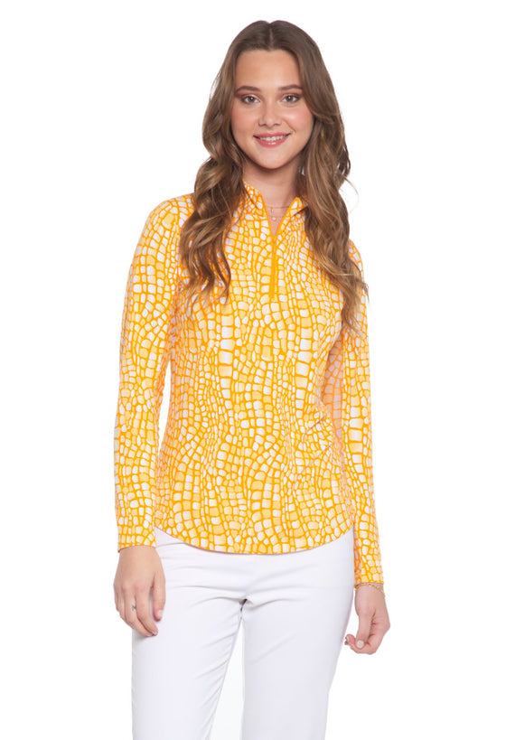 Ibkul  Long Sleeve  Zip Mock -  Carie  Orange Peel SPF 50