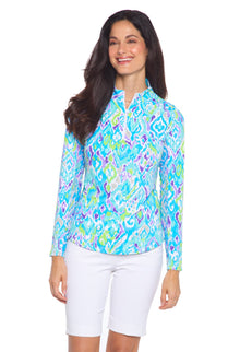  Ibkul Tillie Long Sleeve  Zip Mock - SPF 50 Jade / Lavender