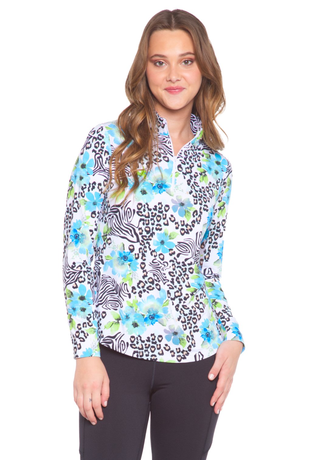 Ibkul Eve Long Sleeve  Zip Mock - SPF 50 Peri