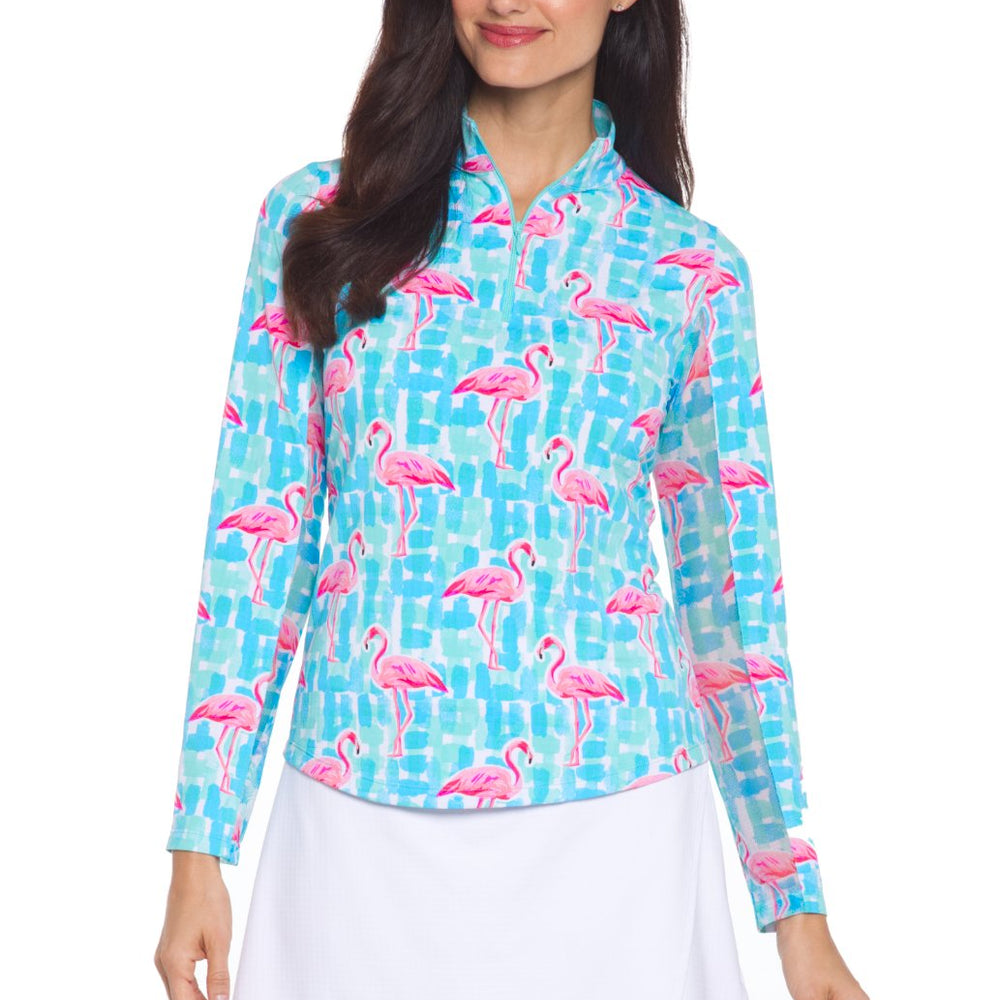Ibkul Elsa Jade / Turquoise Long Sleeve  Zip Mock - SPF 50