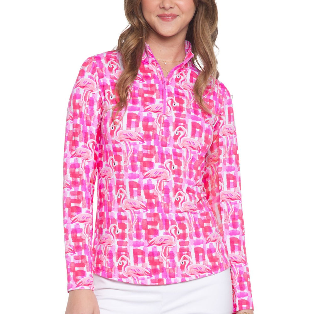 Ibkul Elsa Hot Pink/ Coral  Long Sleeve  Zip Mock - SPF 50