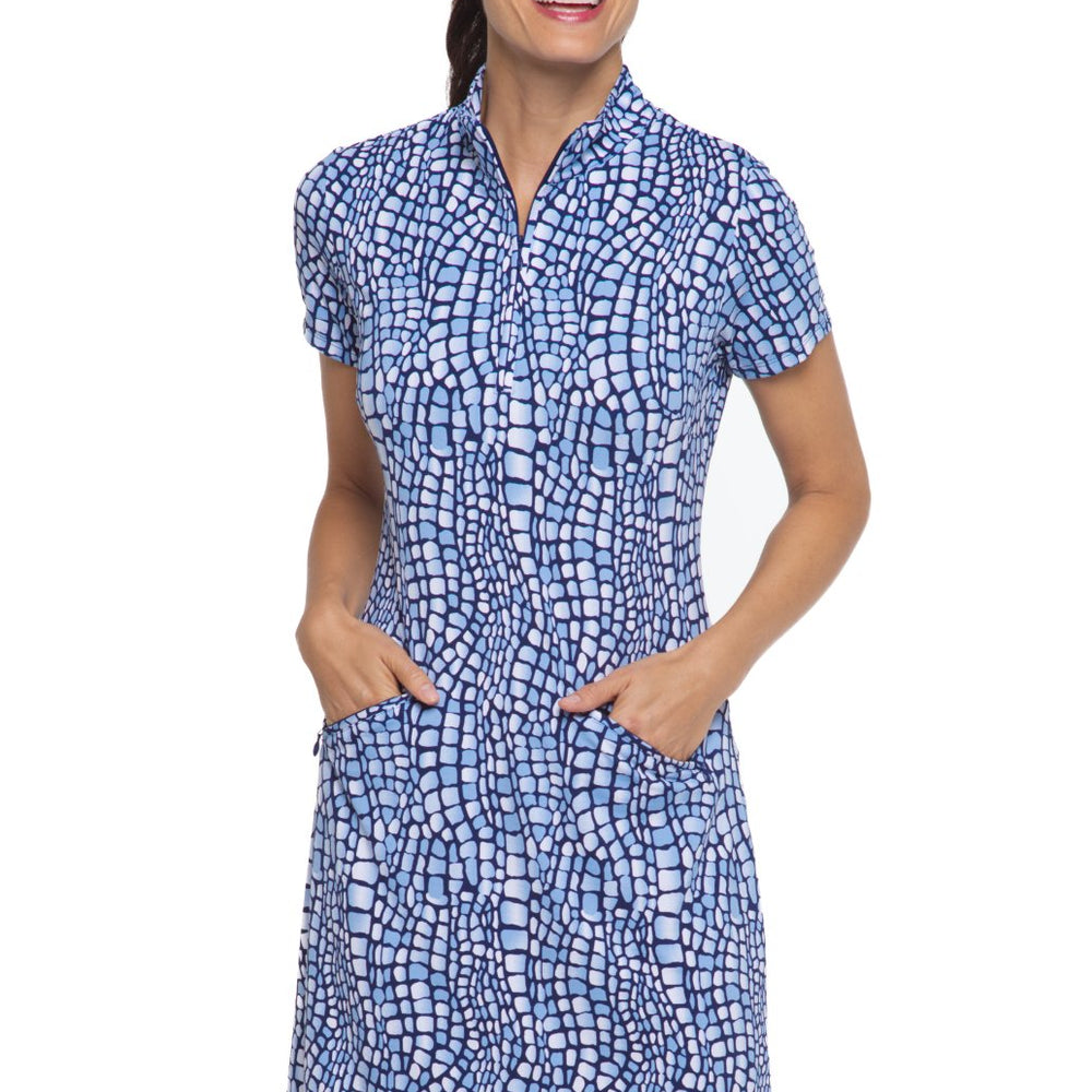 Ibkul Short Sleeve Zip Mock Dress :  Carie  Denim