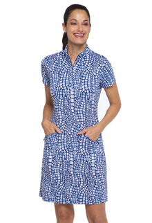  Ibkul Short Sleeve Zip Mock Dress :  Carie  Denim