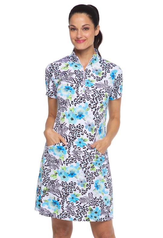 Ibkul Short Sleeve Zip Mock Dress :  EVA Periwinkle