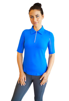  Ibkul   Womens  Elbow sleeve Zip Polo   Blue