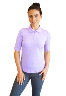  Ibkul   Womens  Elbow sleeve Zip Polo   Lavender