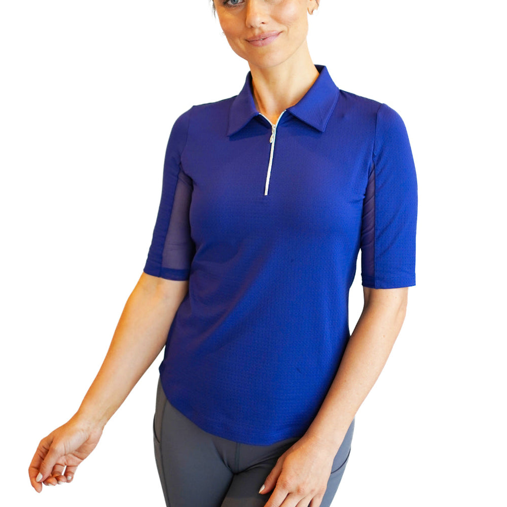 Ibkul   Womens  Elbow sleeve Zip Polo   Navy