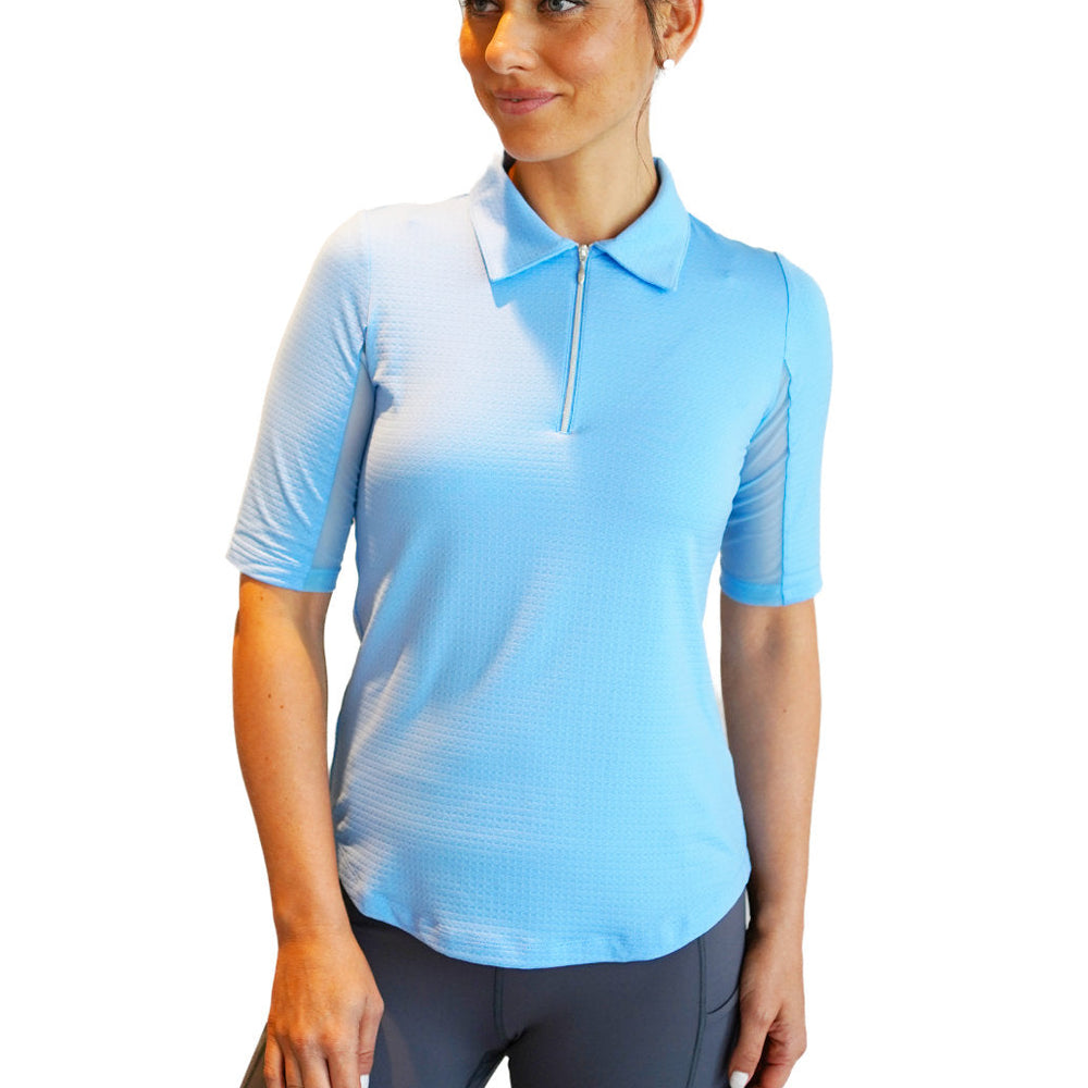 Ibkul Womens Elbow sleeve Zip Polo   Periwinkle