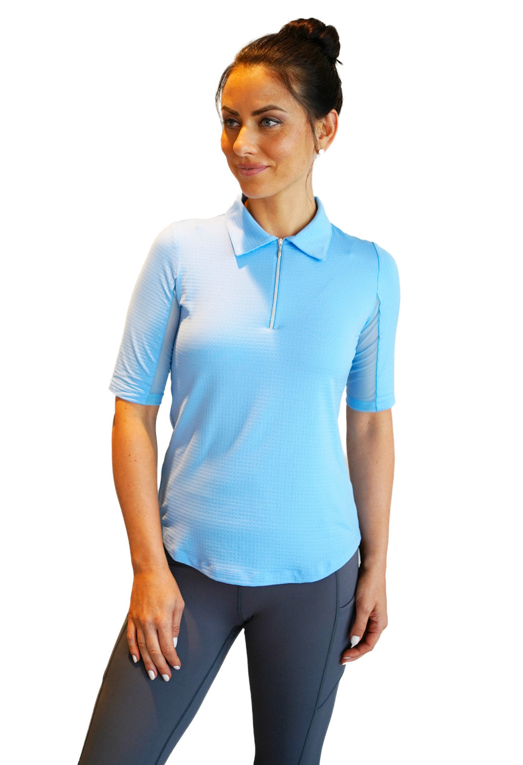 Ibkul Womens Elbow sleeve Zip Polo   Periwinkle