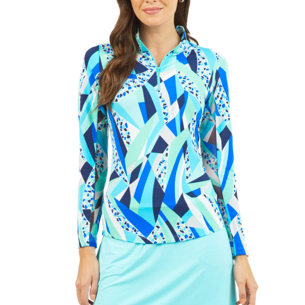 Ibkul  Long Sleeve  Zip Mock Brianna Blue  SPF 50