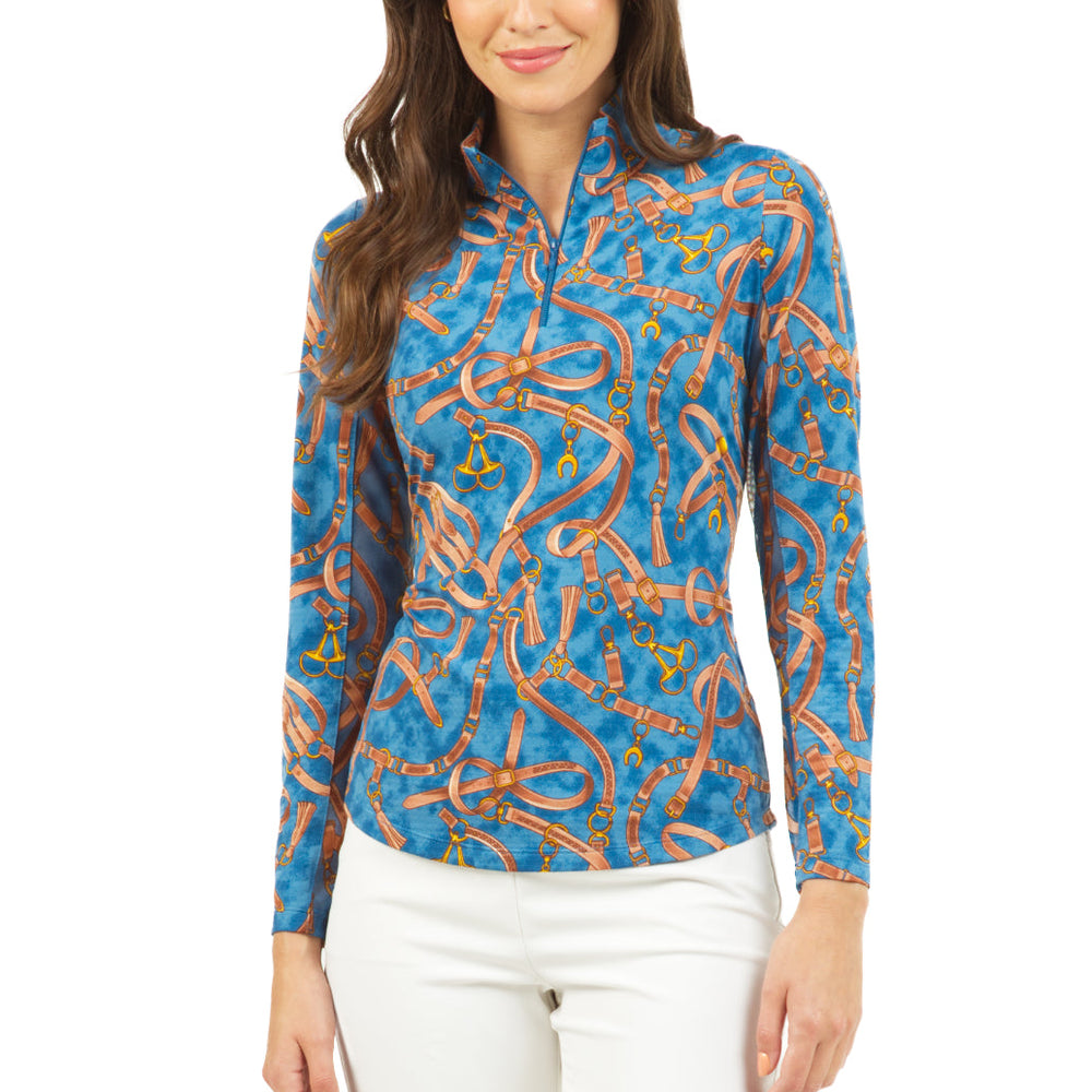IBKUL Long Sleeve  Zip Mock LIMITED EDITION SERIES,- ALEXANDRA -DENIM- SPF50