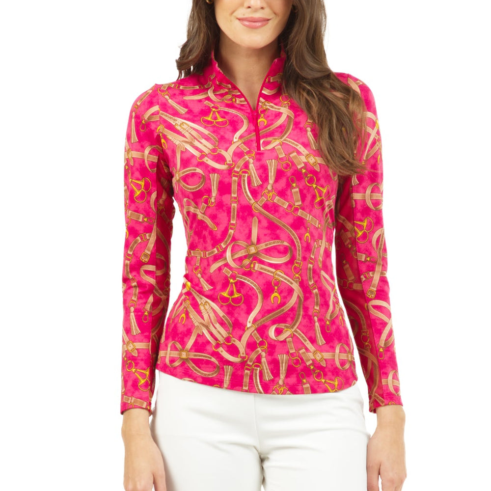 IBKUL Long Sleeve  Zip Mock LIMITED EDITION SERIES,- ALEXANDRA -RUBY RED- SPF50